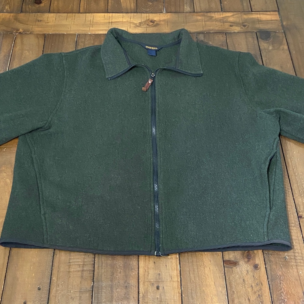Vintage Woolrich Mens Full Zip Fleece Jacket Forest Green Outdoor Hiking Coat XL